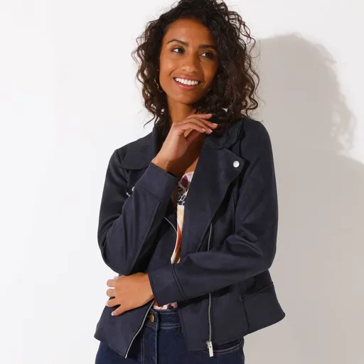 Jachetă din imitație de piele întoarsă cu fermoar