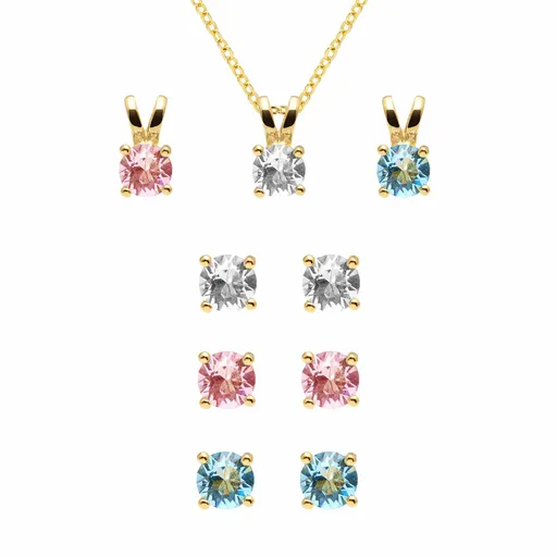 AURA Set frumos de bijuterii cu cristale colorate Preciosa 90115YGAIR (lanț, 3 perechi de cercei, 3 pandantive)