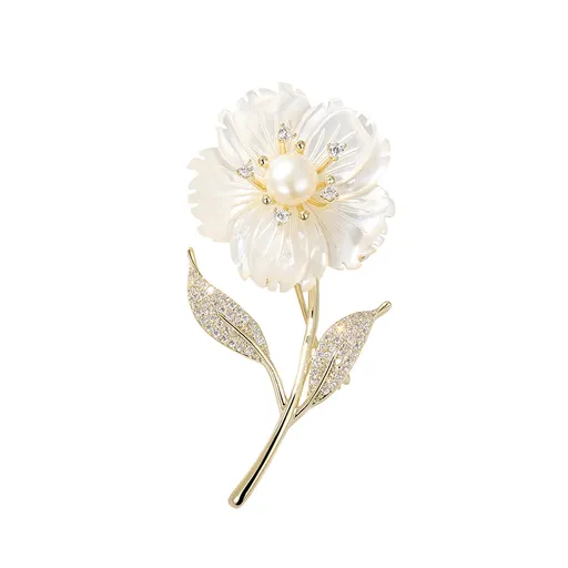 Troli Broșă cu perlă în floare și cristale Gold