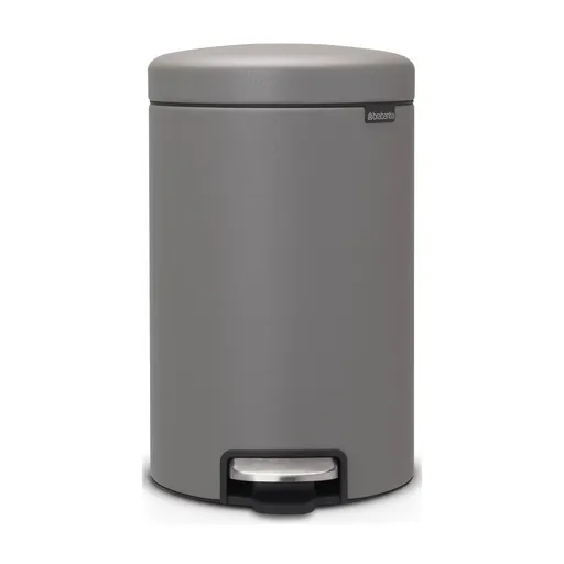 Cos de gunoi cu pedala Brabantia NewIcon 1001090, 12 L, Inchidere lina, Baza antiderapanta, Finisaj mineral, Gri