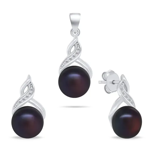 Brilio Silver Set fermecător de bijuterii din argint cu perle negre SET276WBC (cercei, pandantiv)
