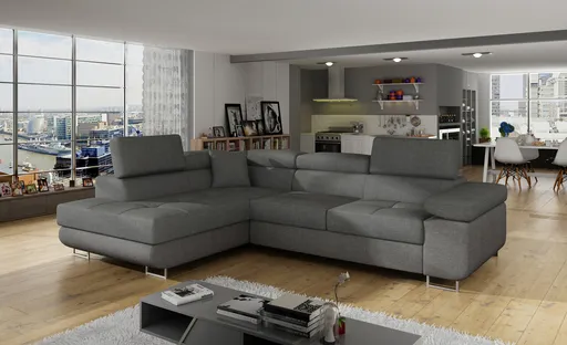 Coltar extensibil stanga 4 locuri, ELTAP, Anton, 272x203x85 cm, lemn/poliester, gri inchis