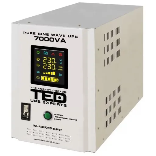 UPS centrala termica (lemne / gaz) 7000VA / 5000W TED Electric TED001696, 48 V, utilizeaza 4 acumulatori 12V (neinclusi), borne externe