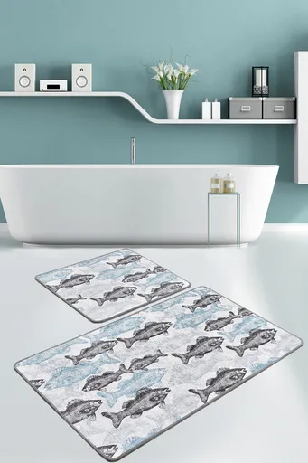 Set covorase de baie, L'essentiel Maison, Aqua Fish Djt, Poliester, Multicolor