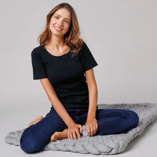 Set de 2 tricouri cu mânecă scurtă, din bumbac cu nervuri fine