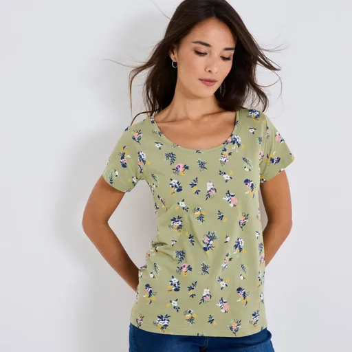 Tricou cu gât rotund, mâneci scurte și imprimeu floral