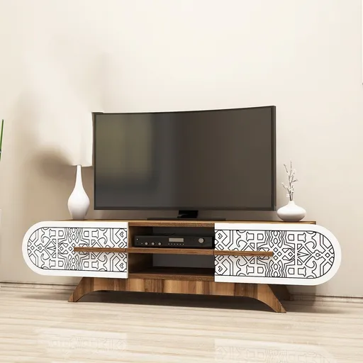 Comoda TV, Hanah Home, Defne, 145x37x37 cm, Nuc/Alb