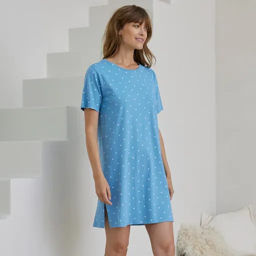 Cămașă de noapte cu mâneci scurte, imprimeu cu buline