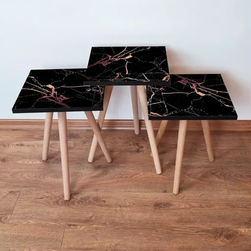 Set masute 3 piese, Hanah Home, 3Shp181, Negru / Roșu / Somon