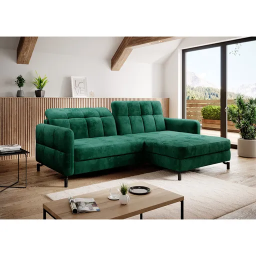 Coltar extensibil dreapta 3 locuri ELTAP, Lore-03, Lorelle, 225x160x105 cm, lemn/poliester, verde inchis