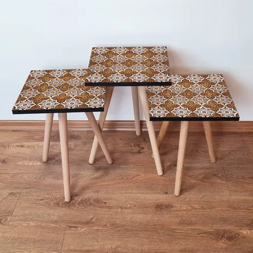 Set masute 3 piese, Hanah Home, 3Shp52, Portocaliu / Alb / Negru