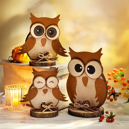 Decorațiuni din lemn Bufnițe, set 3 buc.