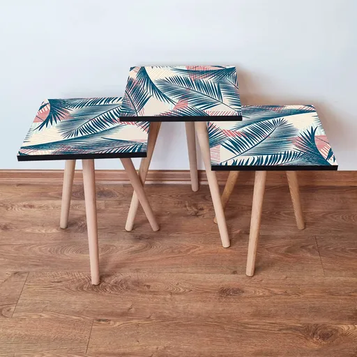 Set masute 3 piese, Hanah Home, 3Shp208, Bleumarin / Somon / Crem