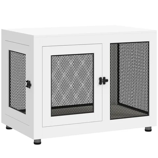 PawHut Cușcă pentru Câini de Talie Mare cu 2 Uși Blocabile, Picioare Reglabile și Pernă Lavabilă, 94x60x71.5 cm, Alb | Aosom Romania