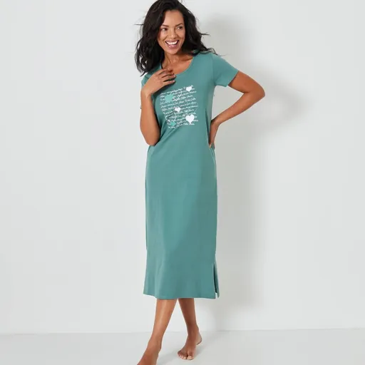 Cămașă de noapte lungă cu mâneci scurte și imprimeu cu inimioare