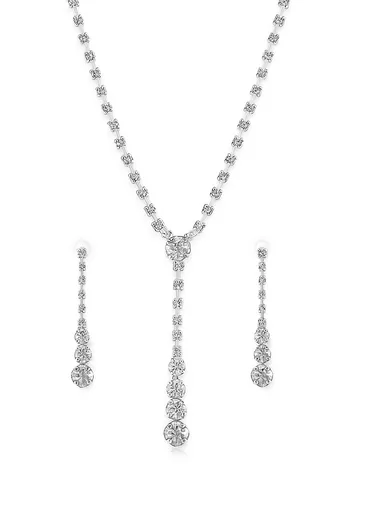 Troli Set elegant de bijuterii pentru femei cu cristale transparente (colier, cercei)