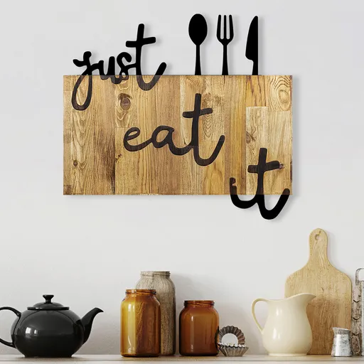 Decoratiune de perete, Just Eat It, Dimensiune: 58 x 3 x 52 cm, Nuc / Negru