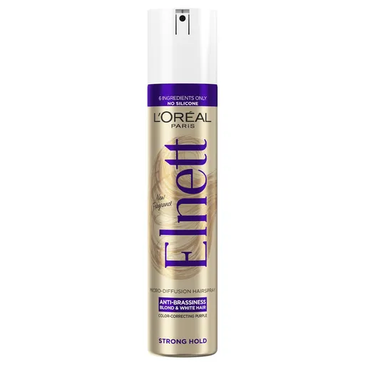 L'Oréal Paris Fixativ microdifuz pentru păr blond și alb Elnett (Anti-Brassiness Color-Correcting Purple Micro-Diffusion Hairspray) 300 ml