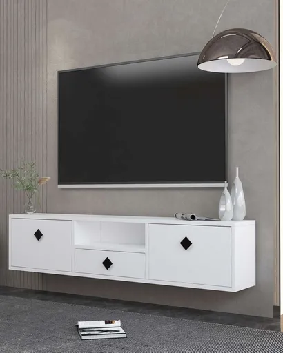 Comoda TV, Hanah Home, 1305-DROP-1, 140x30x30 cm, PAL , Alb/Negru