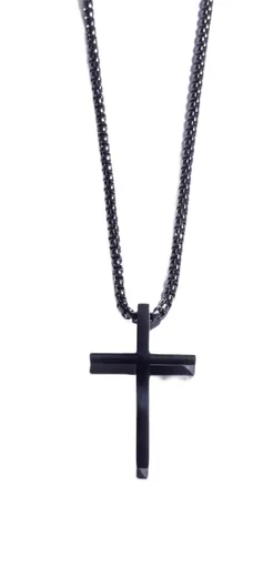 Marc Malone Colier atemporal negru din oțel Cruce MCGN5048B