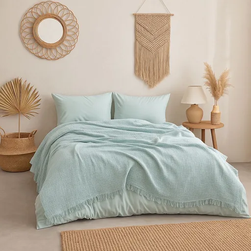 Cuvertura matlasata dubla, L'essentiel Maison, Muslin, Bumbac , Turcoaz