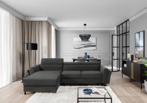 Coltar extensibil stanga 4 locuri ELTAP, Mari-17, Mariall, 288x200x92 cm, lemn/poliester, gri inchis