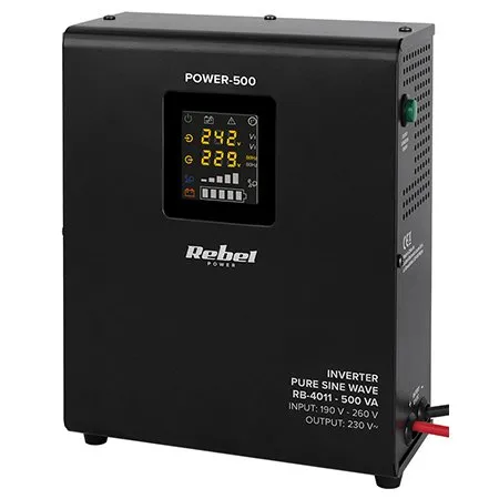 Ups centrale termice cu sinus pur Rebel RB-4011, 12V, 500VA / 300W, borne externe, prindere in perete