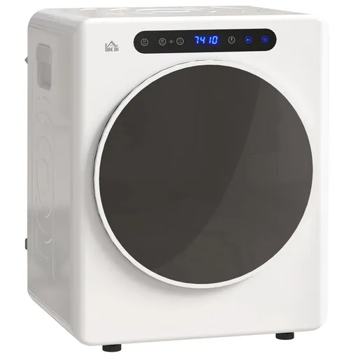 HOMCOM Uscător de Rufe cu Evacuare, 3 KG, 1000W, Funcție Antișifonare, Funcție Sterilizare, Timer, Display LED Touch, Alb | Aosom Romania