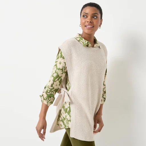 Vestă lungă din tricot fin cu legături pe laterale, mohair la atingere