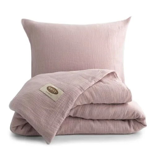 Lenjerie de pat din muselină MATEX roz deschis, 140 x 200 cm, 70 x 90 cm, roz vechi