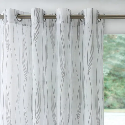 Perdea voal cu model ondulat, cu ochiuri la capăt