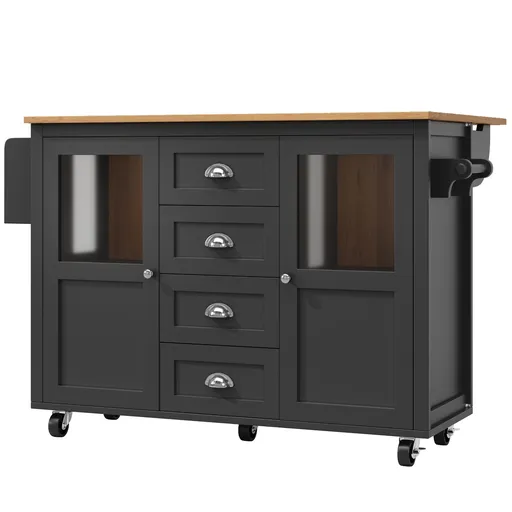 Insulă de bucătărie cu blat reglabil, Negru | Aosom Romania