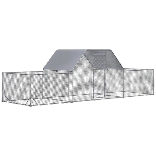 PawHut Enclos poulailler chenil volière extérieur 12,5 m² pentru 12-15 păsări 6,6 x 1,9 x 1,95 m oțel galvanizat | Aosom Romania