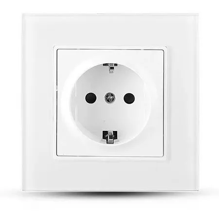 Priza simpla 16A cu rama din sticla , alb V-TAC SKU-8379