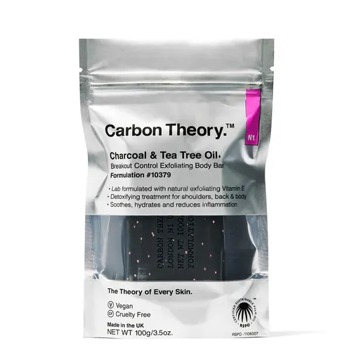 Carbon Theory Săpun exfoliant pentru corp Charcoal & Tea Tree Oil Breakout Control (Exfoliating Body Bar) 100 g