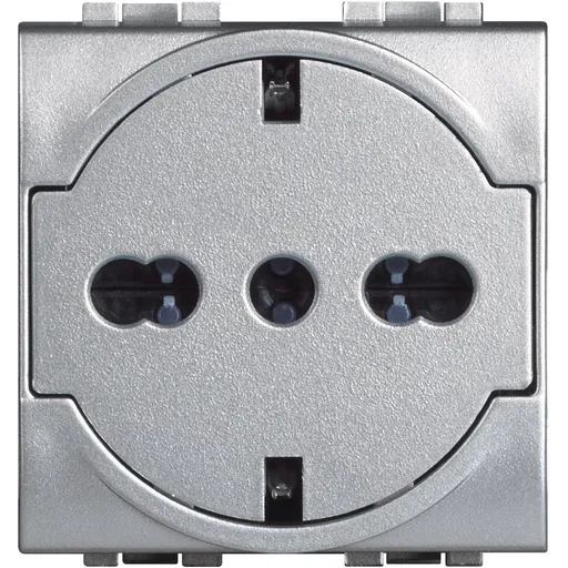 Priza plata 2M 2P+T, 10/16A Bticino Living Light NT4140/16F, argintiu