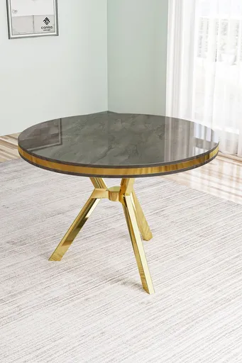 Masa, Hanah Home, Mos, 90x74x90 cm, Antracit / Aur