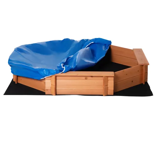 Outsunny Ladă de Nisip din Lem cu Scaune și Copertină, Joc de Grădină pentru Copii 3-8 Ani, 139.5x139.5x21.5 cm, Roșu | Aosom Romania