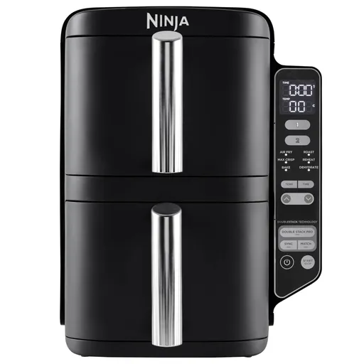 Friteuza dubla cu aer cald Ninja SL300EU, 2470W, 7.6 L, 40-240°C, 2 cosuri, 6 programe, Sincronizare, Timer, Auto stop, Negru