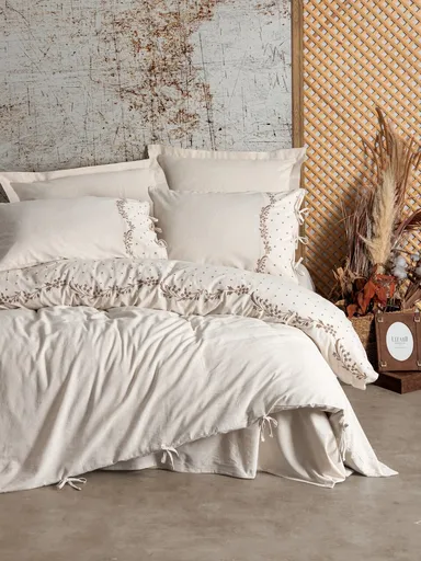 Lenjerie de pat dubla, L'essentiel Maison, Pelias, Bej/Maro