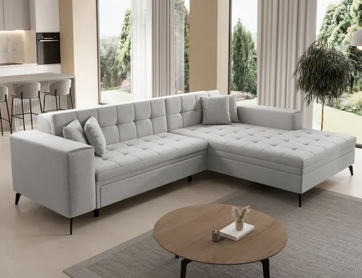 Coltar extensibil dreapta 4 locuri ELTAP, Sol-28, Solange, 292x196x84 cm, lemn/poliester, gri deschis