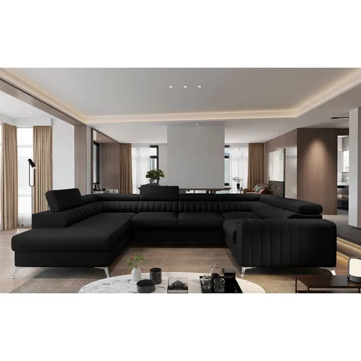 Coltar extensibil stanga 6 locuri ELTAP, LT-10FL, Louis, 347x202x92 cm, lemn/poliester, negru