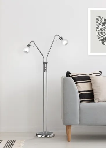 Lampadar Antibes, RL, 55x25x125 cm, 28W, 2x E14, metal, nichel mat/alb