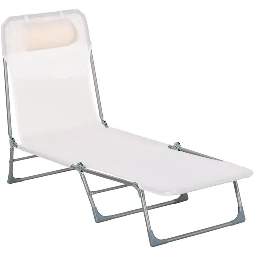 Outsunny Șezlong Pliabil cu Spătar Reglabil pe 5 Nivele și Pernă, Șezlong de Grădină cu Material Texteline, pentru Plajă, Piscină, Grădină, 182x56x28