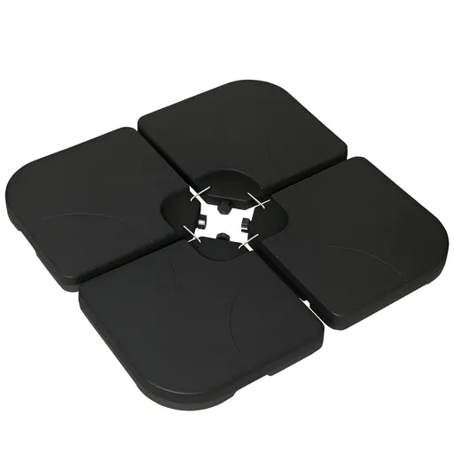 Outsunny Bază Umbrelă 4 Piese HDPE, Umplere cu Apă/Nisip, Suport Umbrelă cu Conectori, 104x104x7.5 cm, Negru | Aosom Romania
