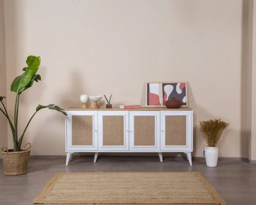 Consola, Hanah Home, Mount, 80x180x41 cm, Alb / Stejar