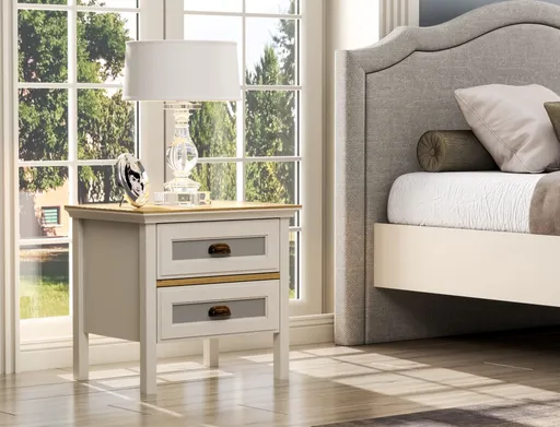 Noptiera, Hanah Home, FRN-21016, 60.4x55x44.2 cm, PAL, Crem / Stejar / Gri