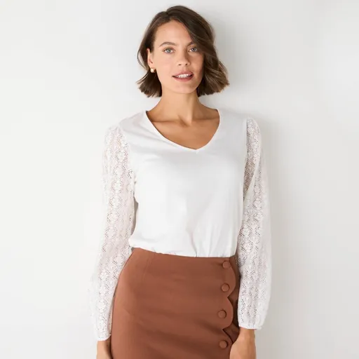 Tricou cu mânecă lungă din dantelă