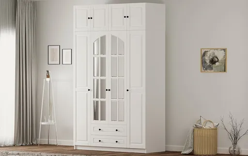 Dulap pentru haine, Hanah Home, Rb-185-12, 140x240x52 cm, Alb mat