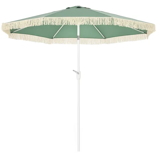 Outsunny Umbrelă de Grădină Înclinabilă cu Franjuri, Manivelă şi Tijă în 2 Secţiuni, Ø2.65x2.45 m, Verde | Aosom Romania